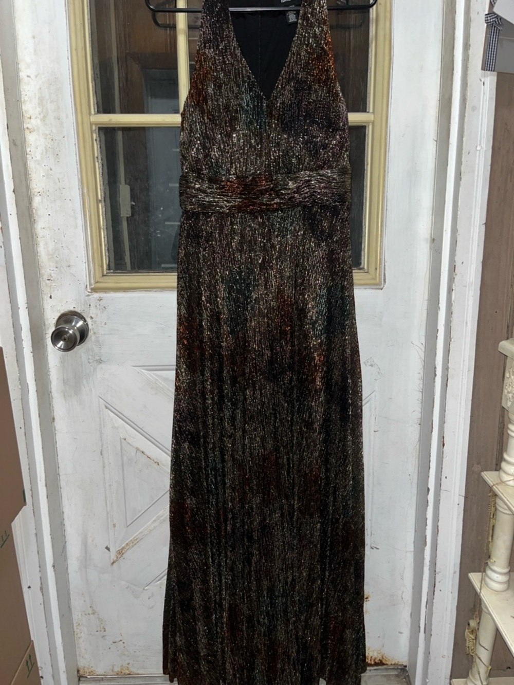 NWT R&M Richards Metallic Multi-Color V-Neck Maxi Dress